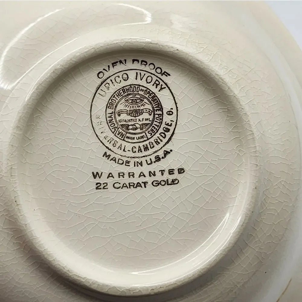 UPICO Ivory Bowl Floral Print 22ct Gold Trim Replacement